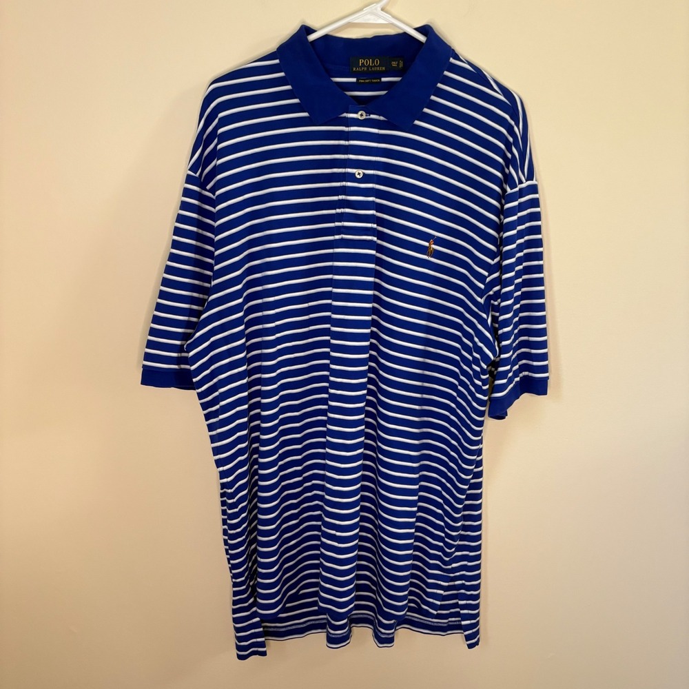 Polo Ralph Lauren Polo Men 2XLT Blue Striped Pima Soft Touch Short Sleeve Pony
